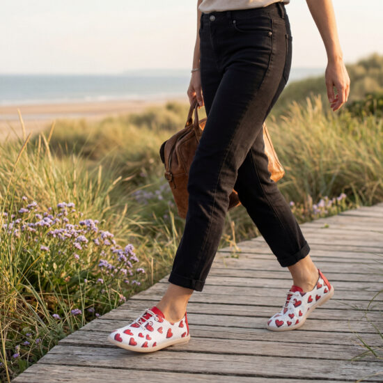 Pantofi casual albi din piele naturală cu spumă de memorie – imprimeu cu inimioa Pantofi casual 2