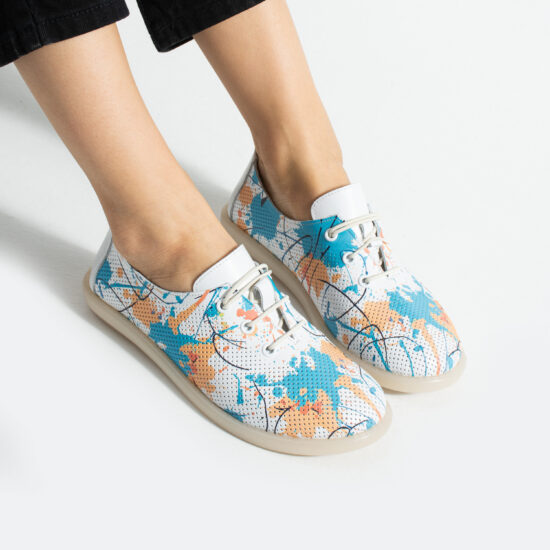 Pantofi casual pentru damă din piele naturală cu spumă de memorie – imprimeu col Pantofi casual