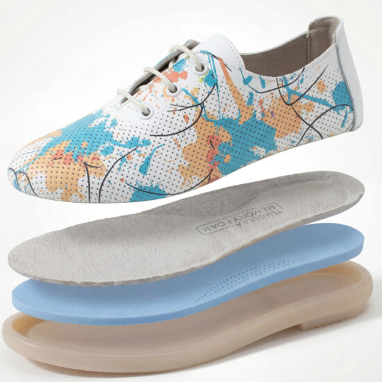 TS Memory Lite Pantofi casual pentru damă din piele naturală cu spumă de memorie – imprimeu col - vedere de sus
