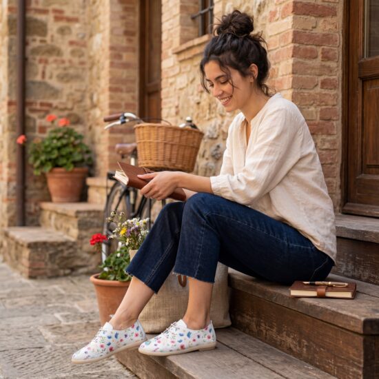 Pantofi casual pentru damă din piele naturală cu spumă de memorie - imprimeu fl - detaliu