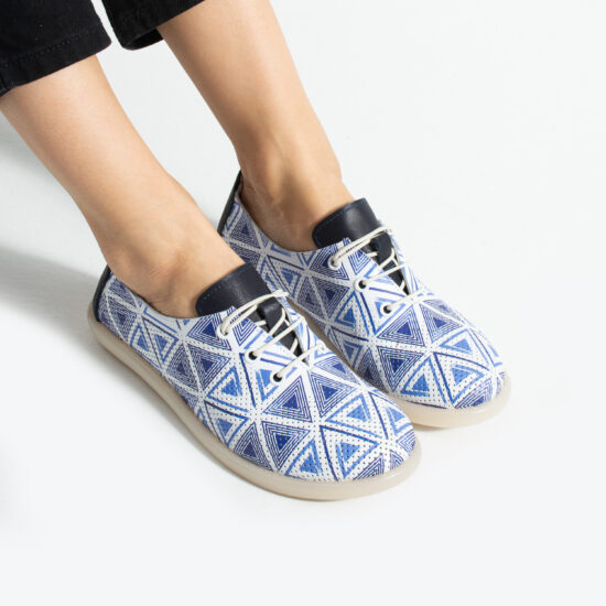 Pantofi casual din piele naturală cu spumă de memorie –  alb și albastru Pantofi casual