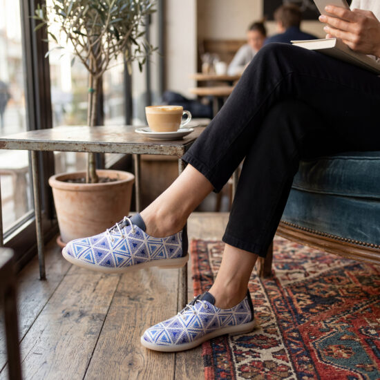 Pantofi casual din piele naturală cu spumă de memorie –  alb și albastru Pantofi casual 2