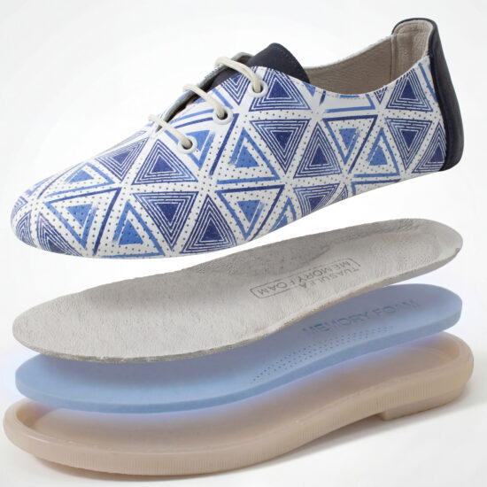 Pantofi casual din piele naturală cu spumă de memorie - alb și albastru - vedere de sus