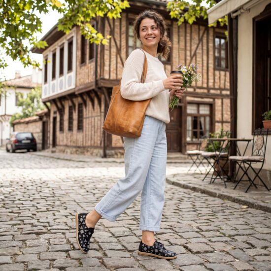 Pantofi casual negri din piele naturală pentru damă cu spumă de memorie Pantofi casual 2