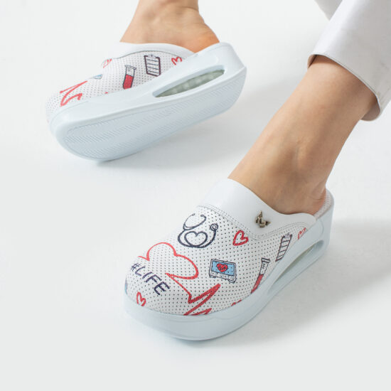Saboți medicali din piele pentru damă cu platformă – imprimeu Pulse — 4