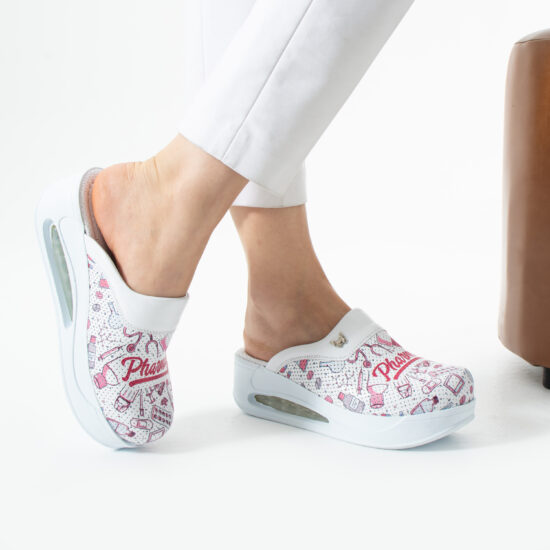Saboți medicali din piele pentru damă cu platformă – imprimeu Pharmacy Saboti cu platformă sabo-airmax-1 2