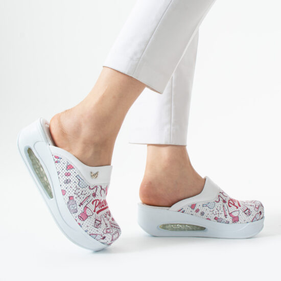 AirForm Classic Saboți medicali din piele pentru damă cu platformă – imprimeu Pharmacy — 3