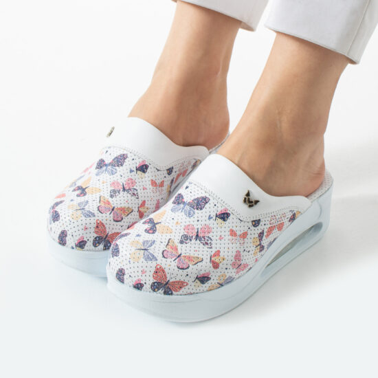 Saboți de lucru din piele pentru damă cu platformă – imprimeu Wings White Saboti cu platformă sabo-airmax-1