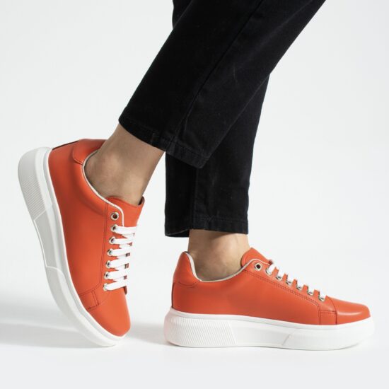 Sneakers pentru femei comozi din piele naturală – portocalii Adidași colorați 2