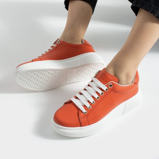 Timeless Orange Sneakers pentru femei comozi din piele naturală – portocalii - Естествена кожа
