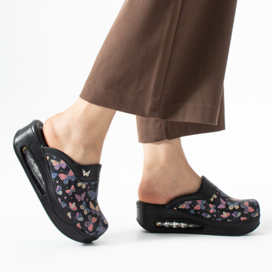 Saboți de lucru din piele pentru damă cu platformă – imprimeu Wings Black Saboti cu platformă sabo-airmax-1 2