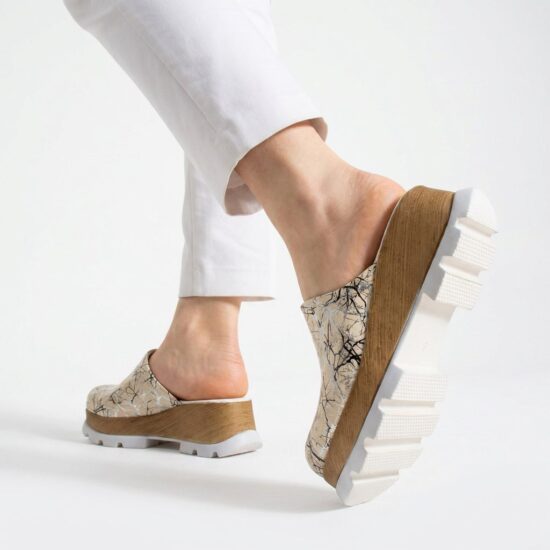 Imara Python Marble Saboți damă aurii din piele închiși în față - Естествена кожа