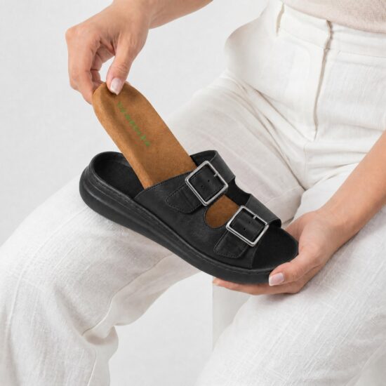 Malia Black Papuci damă confortabili din piele - Естествена кожа