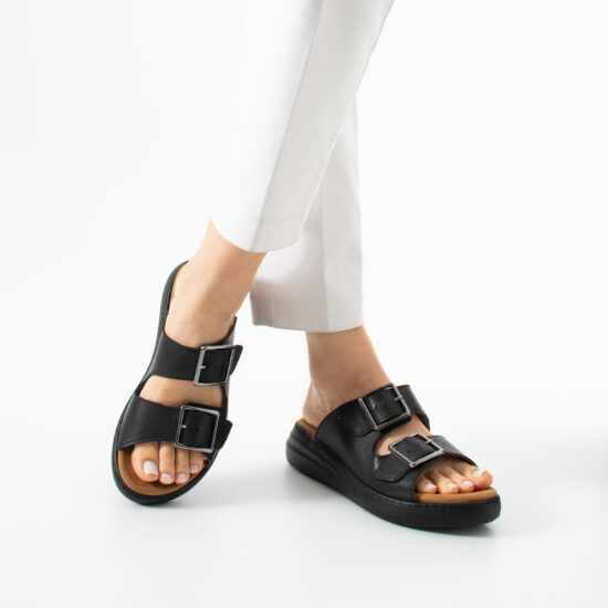 Malia Black Papuci damă confortabili din piele - vedere laterală