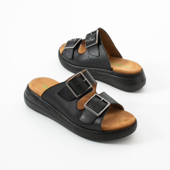 Malia Black Papuci damă confortabili din piele - vedere de sus