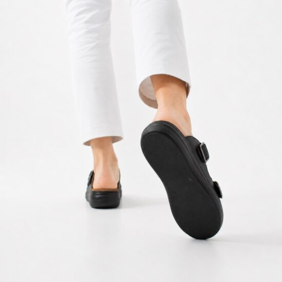 Malia Black Papuci damă confortabili din piele