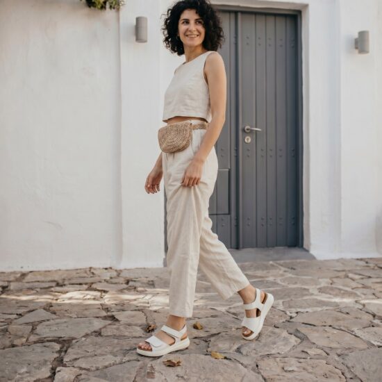 Marea White Sandale comode de damă din piele naturală - vedere de sus