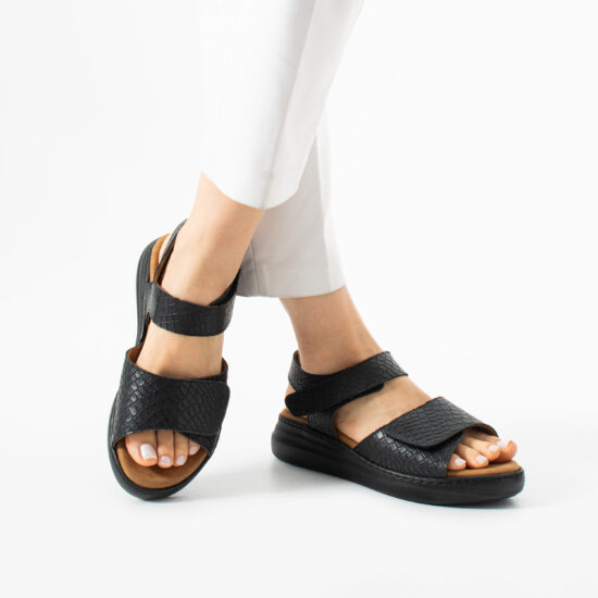 Marea Croco Black Sandale comode de damă din piele naturală - Естествена кожа