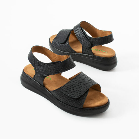 Marea Croco Black Sandale comode de damă din piele naturală - vedere laterală