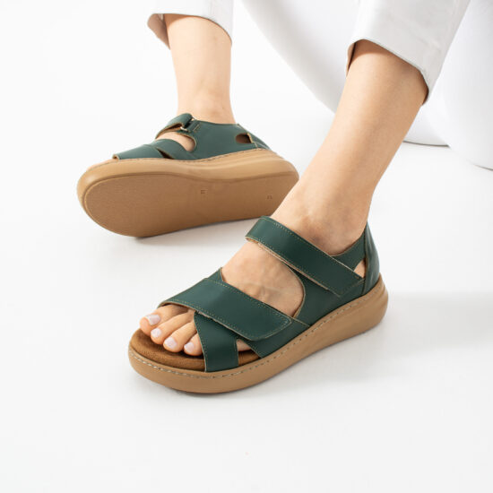 Marena Emerald Sandale comode de damă din piele naturală cu călcâi închis - vedere laterală