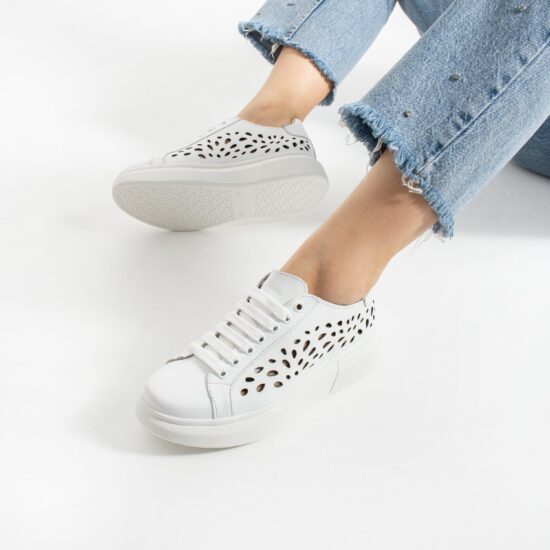 Timeless Breeze Whit Sneakers albi damă din piele naturală - vedere laterală