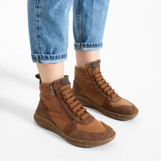 Ghete barefoot de damă din piele naturală cu vârf lat Ghete și bocanci de damă Ghete barefoot de damă din piele naturală cu vârf lat - TSL Barefoot North Caramel