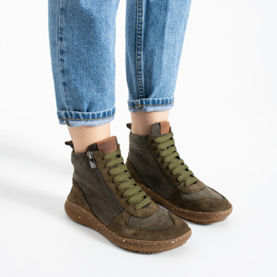 Ghete barefoot de damă din piele naturală cu vârf lat Ghete și bocanci de damă Ghete barefoot de damă din piele naturală cu vârf lat - TSL Barefoot North Moss