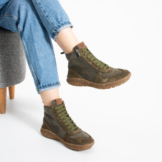 Ghete barefoot de damă din piele naturală cu vârf lat Ghete și bocanci de damă 10 Ghete și bocanci de damă - TSL Barefoot North Moss