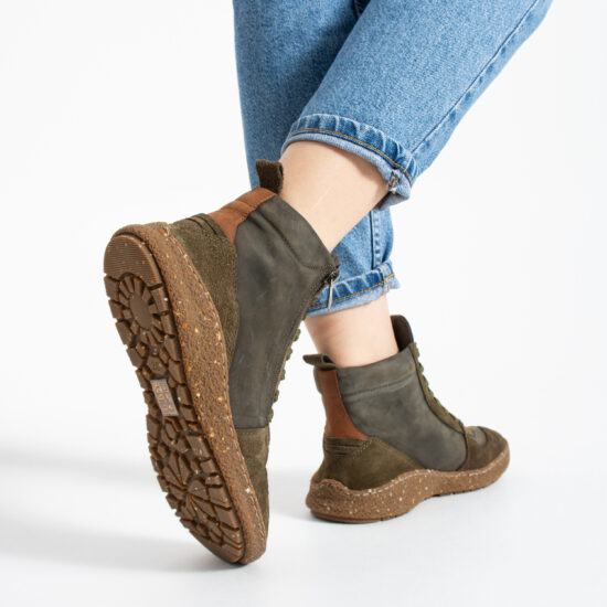 Ghete barefoot de damă din piele naturală cu vârf lat Ghete și bocanci de damă 12 TSL Barefoot North Moss - Verde - Nubuc natural