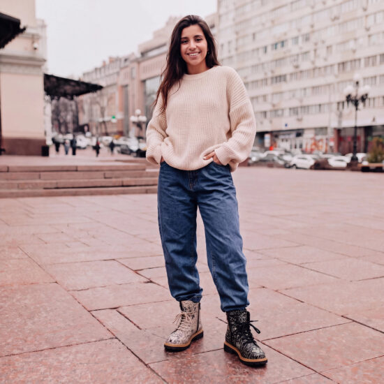 Bocanci de damă din piele naturală cu model colorat - Bej, Negru