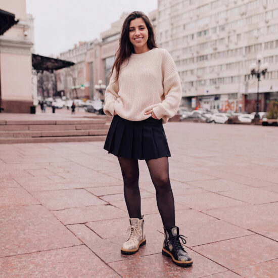 Bocanci de damă din piele naturală cu model colorat - Bej, Negru