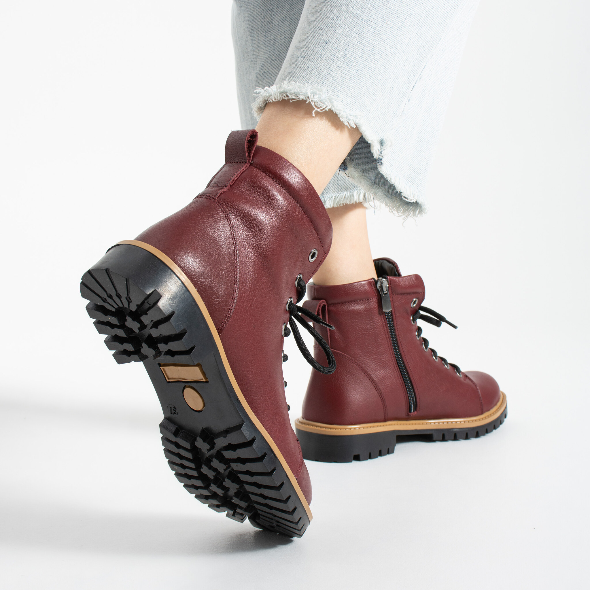 Bocanci bordo de damă din piele naturală Ghete și bocanci de damă 5 TSL Memory Rebel Ruby - Roșu - Piele naturală