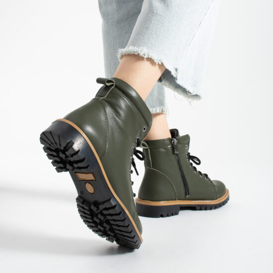 Bocanci verzi de damă din piele naturală Ghete și bocanci de damă 12 TSL Memory Rebel Olive - Verde - Piele naturală