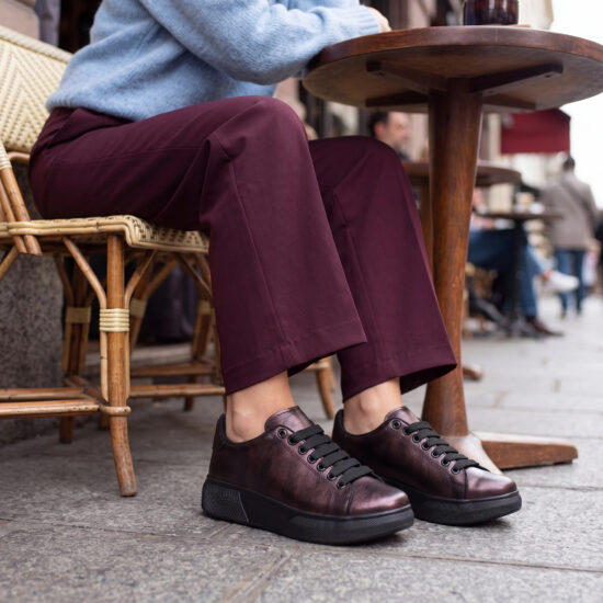 Sneakers casual de damă din piele naturală - Roșu