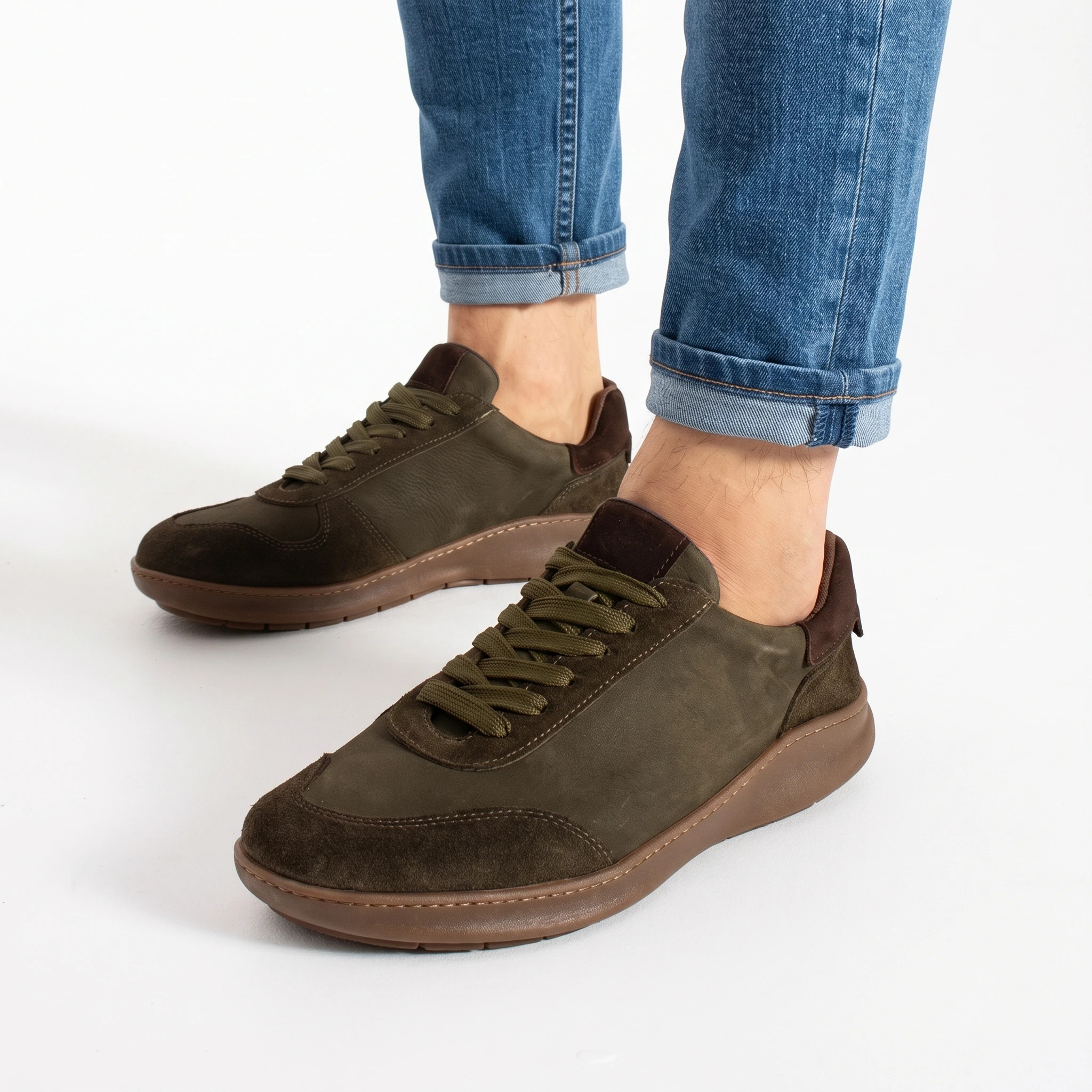 Sneakers barefoot bărbătești din piele naturală Sneakers pentru bărbați Sneakers barefoot bărbătești din piele naturală - TSL Barefoot Atlas Khaki