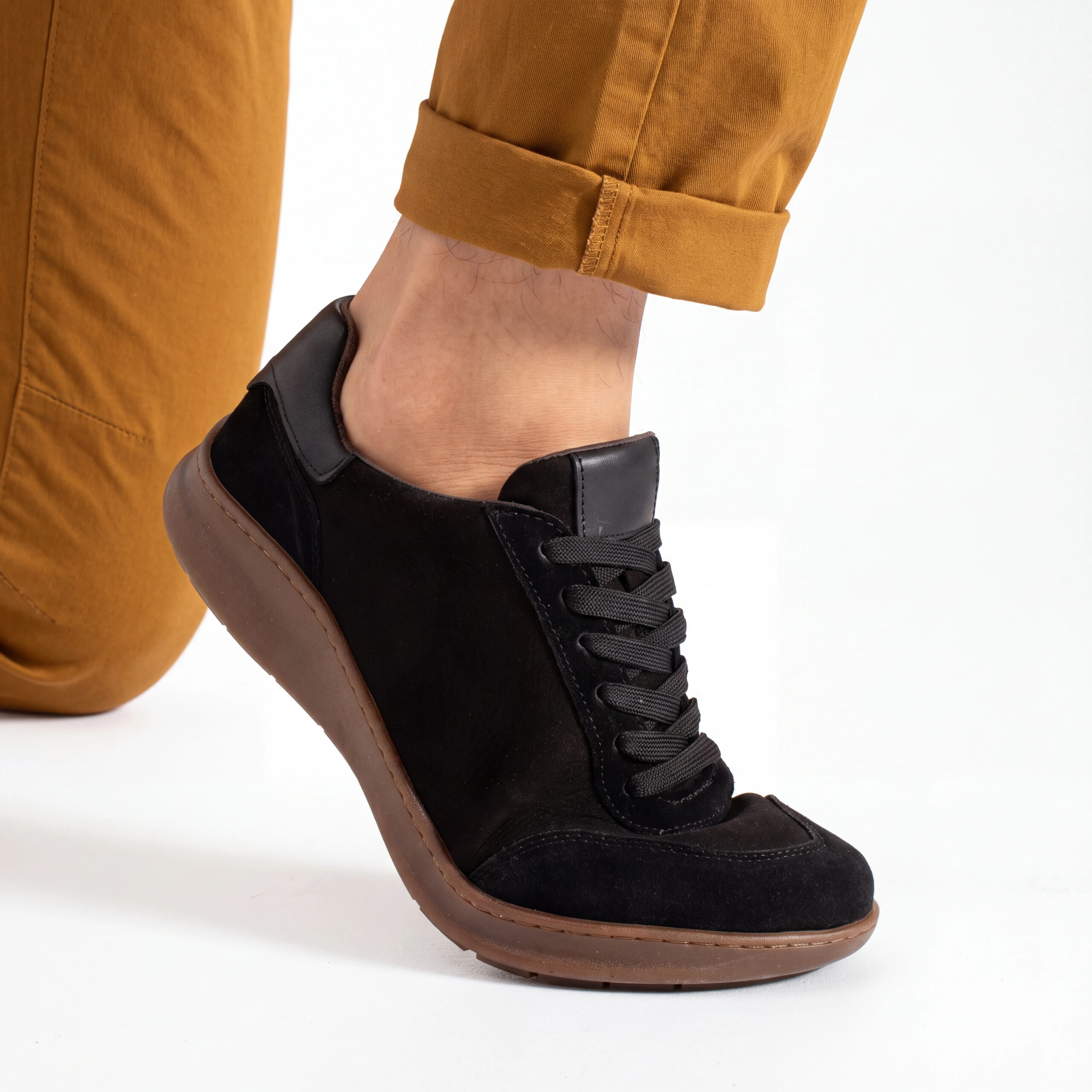Sneakers barefoot bărbătești din piele naturală Sneakers pentru bărbați 5 TSL Barefoot Atlas Black - Negru - Nubuc natural