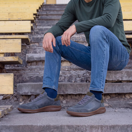 Sneakers barefoot bărbătești din piele naturală - Albastru