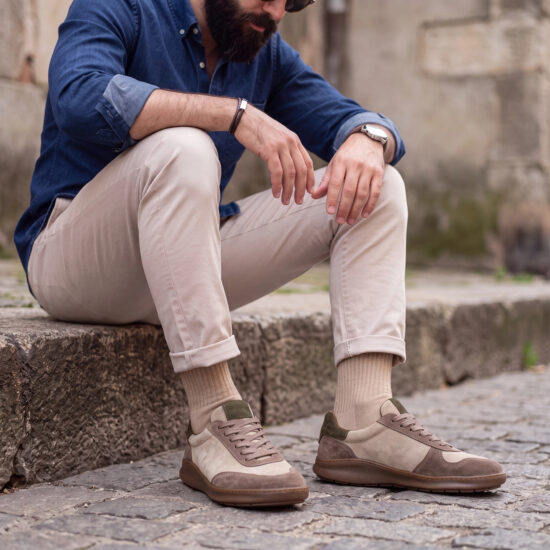 Sneakers barefoot bărbătești din piele naturală - Bej
