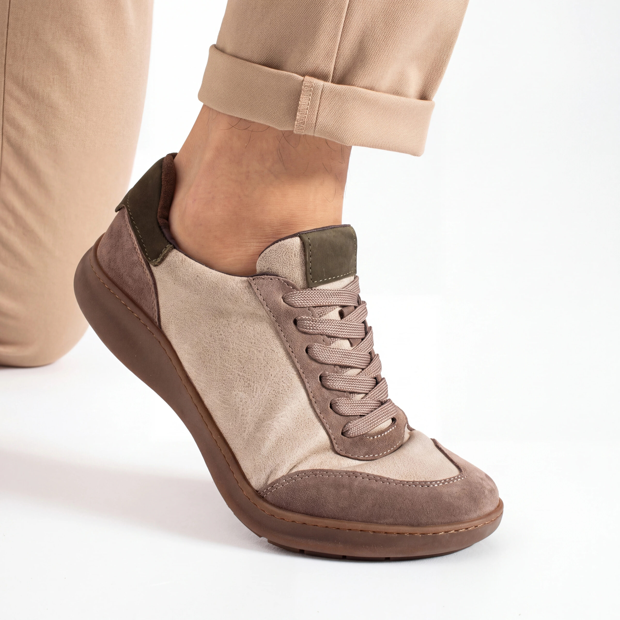 Sneakers barefoot bărbătești din piele naturală Sneakers pentru bărbați 5 TSL Barefoot Atlas Beige - Bej - Nubuc natural